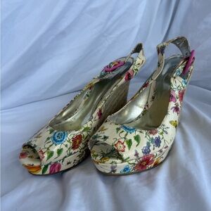 Guess Floral Platform Wedge Sandals